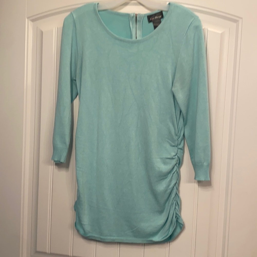 Teal 3/4 ruched side sweater